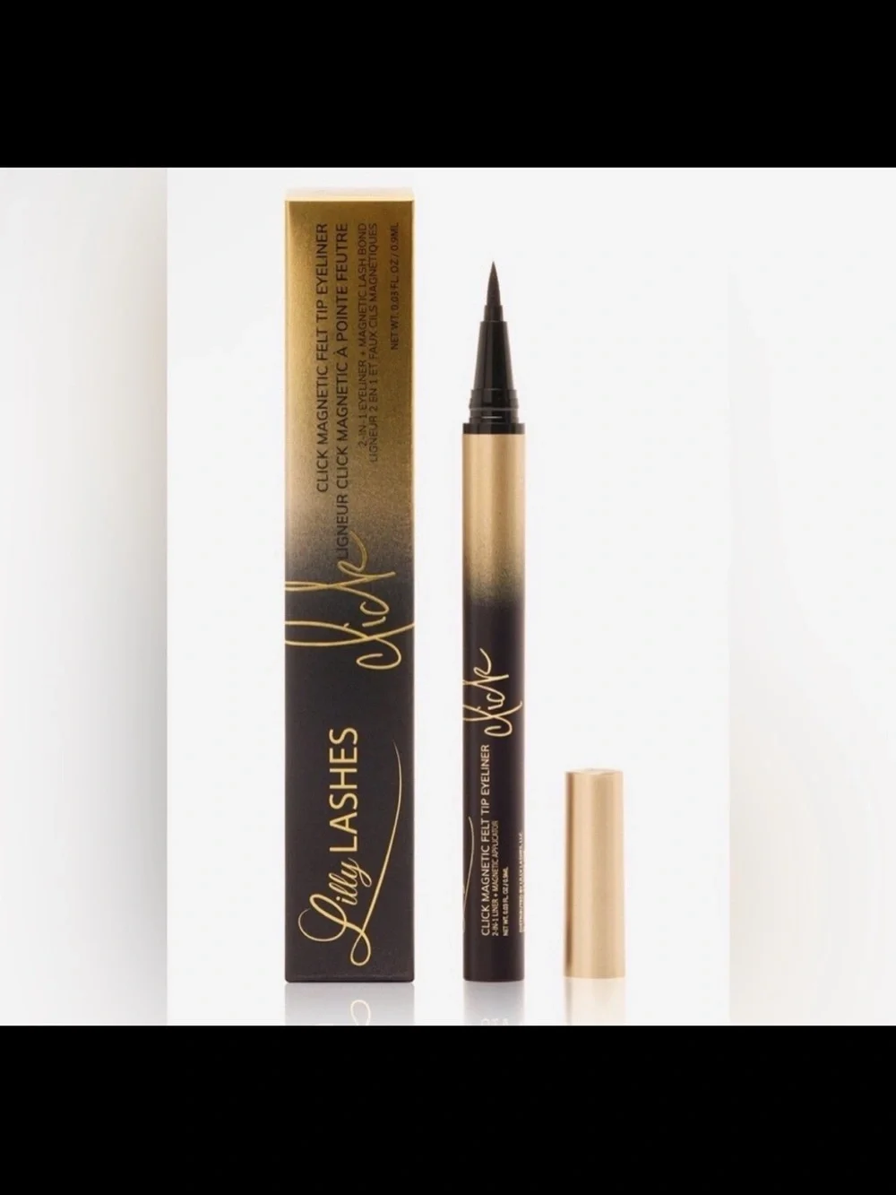 Lilly Lashes Click Magnetic Felt Tip Eyeliner — Black & Gold Packaging